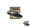 Isolated abstract black color train in brown square logo on white background, monochrome modern railway transport