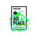 Isolated abstract colorful broken glass explosion in rectangular frame, ad place poster in green shades,geometric