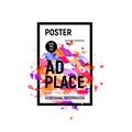 Isolated abstract colorful broken glass explosion in rectangular frame, ad place poster in pink shades,geometric
