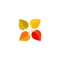 Isolated abstract colorful leaves logo. Foliage cross logotype. Autumn sign. Fall symbol. Air conditioning system icon