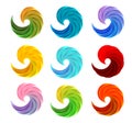 Isolated abstract colorful swirl logos set on white background vector illustration, waves logotypes collection,circular Royalty Free Stock Photo