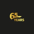 Isolated abstract golden 65th anniversary logo on black background. 65 number logotype. Sixty-five years jubilee