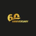 Isolated abstract golden 60th anniversary logo on black background.