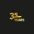 Isolated abstract golden 35th anniversary logo on black background. 35 number logotype. Thirty-five years jubilee