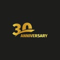 Isolated abstract golden 30th anniversary logo on black background. 30 number logotype. Thirty years jubilee celebration Royalty Free Stock Photo