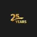 Isolated abstract golden 25th anniversary logo on black background. 25 number logotype. Twenty five years jubilee Royalty Free Stock Photo