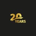 Isolated abstract golden 20th anniversary logo on black background.