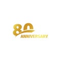 Isolated abstract golden 80th anniversary logo on white background. 80 number logotype. Eighty years jubilee celebration