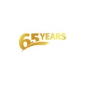 Isolated abstract golden 65th anniversary logo on white background. 65 number logotype. Sixty-five years jubilee Royalty Free Stock Photo