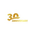 Isolated abstract golden 30th anniversary logo on white background. 30 number logotype. Thirty years jubilee celebration