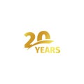 Isolated abstract golden 20th anniversary logo on white background. 20 number logotype. Twenty years jubilee celebration Royalty Free Stock Photo