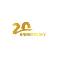 Isolated abstract golden 20th anniversary logo on white background. 20 number logotype. Twenty years jubilee celebration