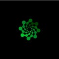 Isolated abstract green color round shape logo on black background, simple flat dotted swirl logotype, flower vector Royalty Free Stock Photo