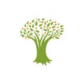 Isolated abstract green, orange color tree logo. Natural element logotype. Leaves and trunk icon. Park or forest sign