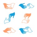 Isolated abstract human hands vector logo set. Touching fingers logotypes. Royalty Free Stock Photo