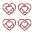 Isolated abstract monoline heart logo set. Love logotypes collection