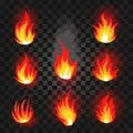 Isolated abstract red and orange color fire flame logo set on black background. Realistic hot campfire logotype Royalty Free Stock Photo