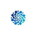 Isolated abstract round shape blue color logo, dotted logotype, water swirl element vector illustration on white