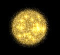 Isolated abstract round shape golden color shiny sun of tinsels image on black background, glowing disco ball Royalty Free Stock Photo