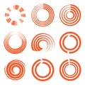 Isolated abstract round shape orange color logo collection, sun logotype set, geometric circles vector illustration. Royalty Free Stock Photo