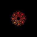 Isolated abstract round shape orange color logo, dotted stylized sun logotype on black background vector illustration Royalty Free Stock Photo