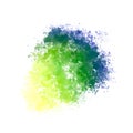 Isolated abstract spot blot gradient blue, green, yellow color white background. Hand drawn watercolor, gouache paint. Chalky Royalty Free Stock Photo