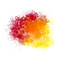 Isolated abstract spot blot gradient burgundy, orange, yellow color white background. Hand drawn watercolor, gouache paint. Chalky Royalty Free Stock Photo