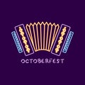Isolated accordion neon icon Musical instrument Oktoberfest Vector