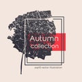 Isolated aged black autumn leaf print. Vector monochrome illustration on light background. Original floral object.