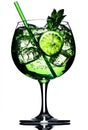 Isolated alcohol cocktail Hugo featuring lime and mint Royalty Free Stock Photo