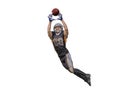 American football player catching ball isolated