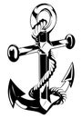 Isolated anchor with rope. Marine symbol. Ship anchor.