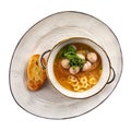 Isolated anelli soup with chicken meatballs Royalty Free Stock Photo
