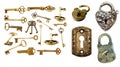 Isolated antique gold keys on white background Royalty Free Stock Photo