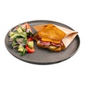 Isolated appetizing pastrami sandwich with salad Royalty Free Stock Photo