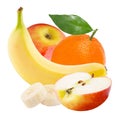 Isolated apple, banana and orange on white Royalty Free Stock Photo