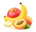 Isolated apricot, banana and apple Royalty Free Stock Photo