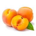 Isolated apricot. Fresh cut apricot fruits isolated on white background. Generative AI Royalty Free Stock Photo