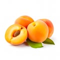 Isolated apricot. Fresh cut apricot fruits isolated on white background. Generative AI Royalty Free Stock Photo