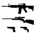 AR-15 style Semi-Automatic Rifle, Bolt Action Rifle and Pistols Silhouette Vector Royalty Free Stock Photo