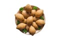 Isolated Arabic meat appetizer Kibbeh. Traditional Arabic kibbeh with lamb and pine nuts
