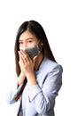 Isolated of asian woman wear face mask and coughing with wear mask for virus protection Royalty Free Stock Photo