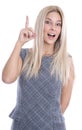 Isolated attractive blond trainee has an idea with index finger Royalty Free Stock Photo