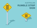 Isolated australian rumble strip sign. Front and top view.