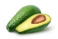 Isolated avocados. Whole avocado with half isolated on white background with clipping path.