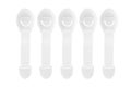 Isolated baby proof cabinet lock white plastic with flexible strap pack of five for ecommerce