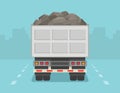 Isolated back view of a dump truck loaded with rocks. Vector illustration.