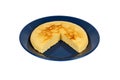 Isolated backed pot cheese pie on blue plate. Royalty Free Stock Photo