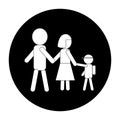 Simple family icon in black and white colors; symbol of child going to school with parents. Vector illustration.