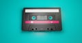 Isolated background image of old classic cassette tape with blank label in vintage and retro audio recording and music storage Royalty Free Stock Photo